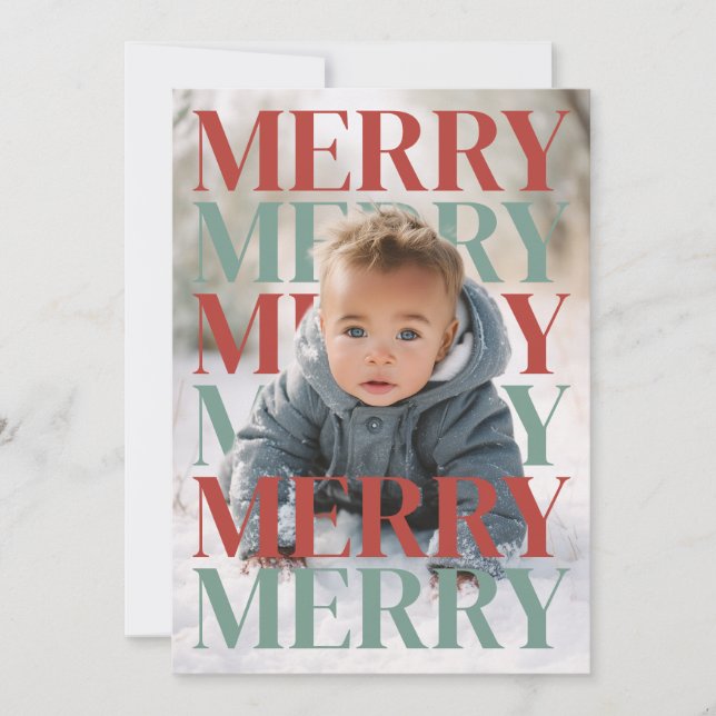 Modern Merry Holiday Photo Card (Front)