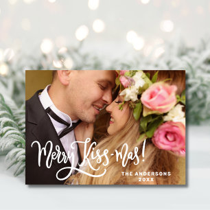Modern Merry Kiss-Mas Newlywed Christmas Photo Holiday Card
