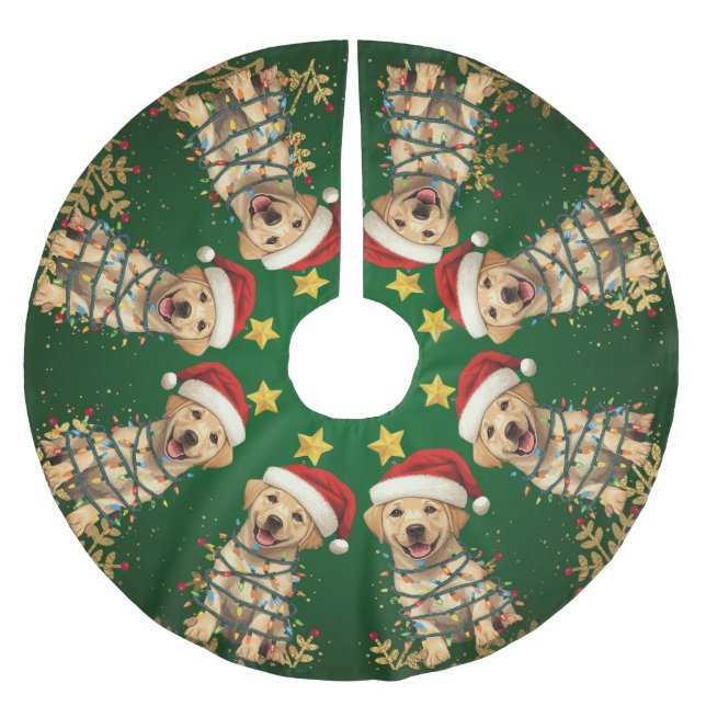 Modern merry Lab christmas tree puppy dog pattern Brushed Polyester Tree Skirt (Front)