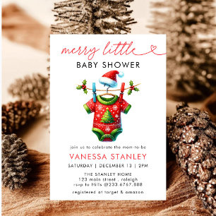 Modern Merry Little Christmas Santa Baby Shower Invitation