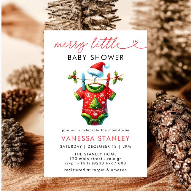 Modern Merry Little Christmas  Santa Baby Shower Invitation (Creator Uploaded)