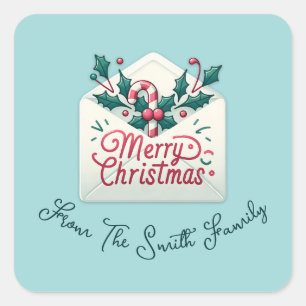 Modern Merry Mail Whimsical Christmas Custom Name Square Sticker