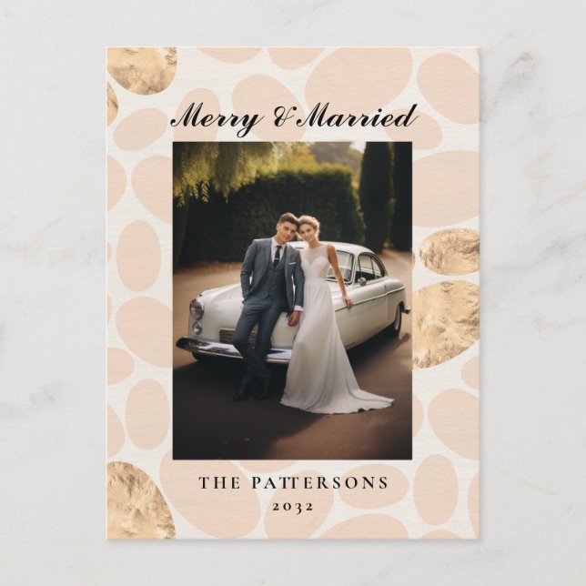 Modern Merry Married customer specific photo  Holiday Postcard (Front)