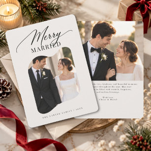 Modern Merry & Married Newlywed Christmas 2 Photo Holiday Card