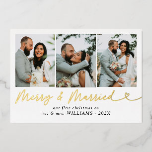 Modern Merry & Married Newlywed Photo Christmas 