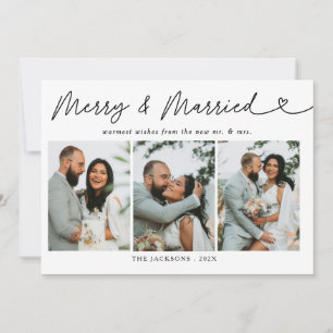 Modern Merry & Married Newlywed Photo Christmas Holiday Card