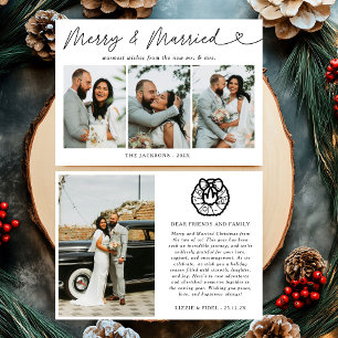 Modern Merry & Married Newlywed Photo Christmas Holiday Card