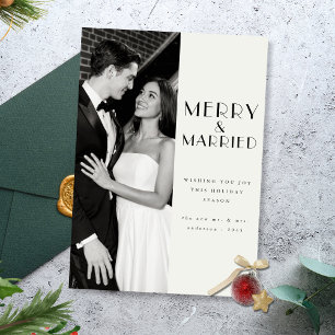 Modern Merry & Married Newlywed Photo Christmas Holiday Card