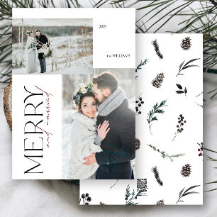 Modern Merry & Married Newlyweds Photo Holiday