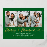 Modern Merry & Married Wedding Photo Christmas  Foil Holiday Postcard<br><div class="desc">Send festive holiday greetings with our Modern Merry & Married Wedding Photo Christmas Foil Holiday Postcard! Featuring a cherished wedding photo alongside the joyful Merry & Married message in sleek, modern typography, this postcard beautifully captures the warmth of your first holiday season as newlyweds. The clean, elegant design allows your...</div>
