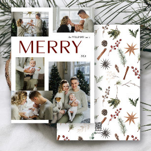 Modern Merry Multi Photo Botanical Christmas Holiday Card