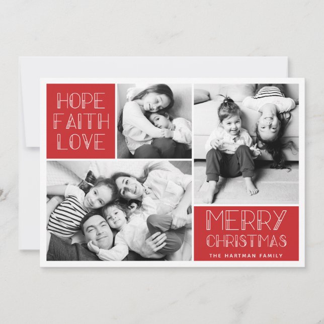 Modern Merry Photo Collage | Red | Holiday Card (Front)