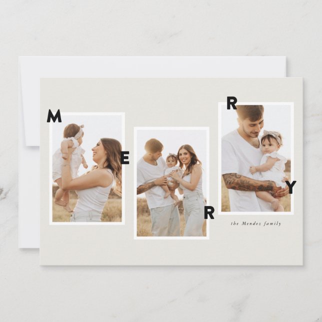 Modern Merry Photo Holiday Card (Front)