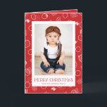 Modern Merry | Red | Vertical Photo Holiday Card<br><div class="desc">This fun photo Christmas greeting card features modern typography,  hand sketched circles and smudges,  and a red and white colour scheme.  The background colour can be customised to any colour you'd like!</div>