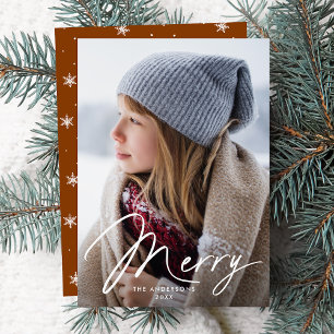 Modern Merry Signature Script Gingerbread Photo Holiday Card
