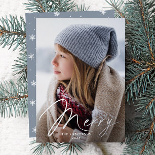 Modern Merry Signature Script Icy Blue Photo
