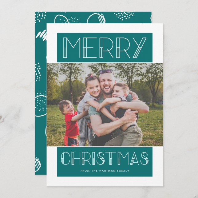 Modern Merry | Teal | Photo Holiday Card (Front/Back)