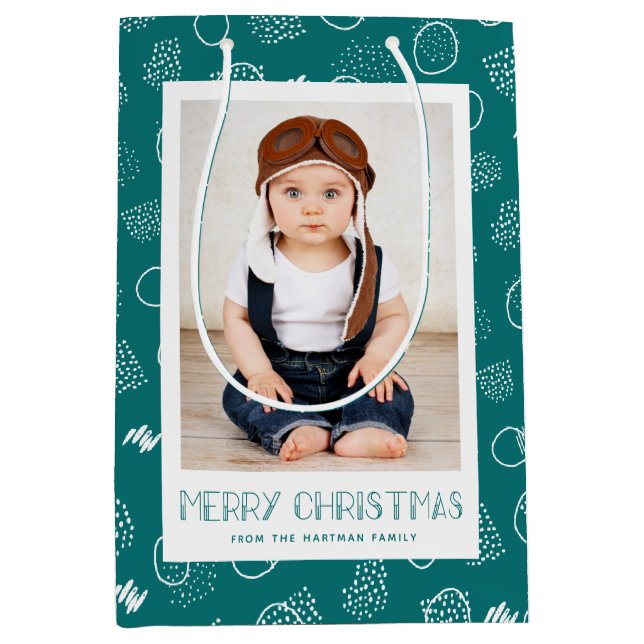 Modern Merry | Teal | Photo Holiday Medium Gift Bag (Front)
