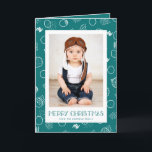 Modern Merry | Teal | Vertical Photo Holiday Card<br><div class="desc">This fun photo Christmas greeting card features modern typography,  hand sketched circles and smudges,  and a teal and white colour scheme.  The  background colour can be customised to any colour you'd like!</div>
