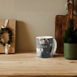 Modern Merry Typography Simple 5 Photo Coffee Mug<br><div class="desc">Introducing the Modern Merry Typography Simple 5 Photo Coffee Mug – the perfect way to make this Christmas extra special! Show off your family name with a unique, personalised design, featuring four of your favourite holiday photos adorned with “Merry” in modern typography against a stylish grey background. This mug is...</div>