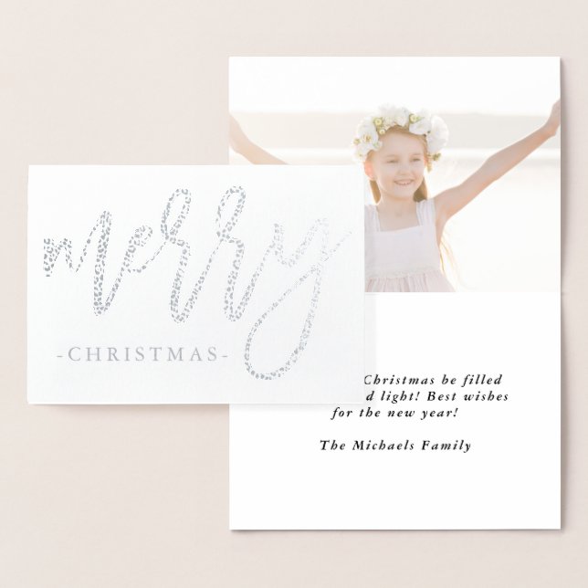 Modern Merry Typography with Two Photo Christmas Foil Card (Display)