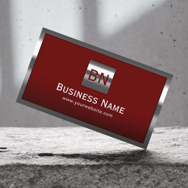 Modern Metal Framed Professional Monogram Red Business Card (Creator Uploaded)