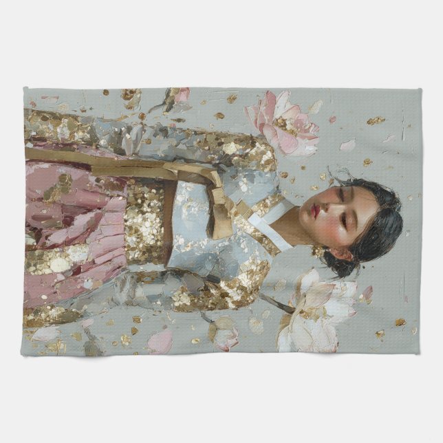 Modern Metal Hanbok Art Tea Towel (Horizontal)