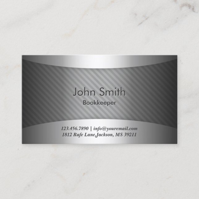 Modern Metal Stripes Bookkeeper Business Card (Front)