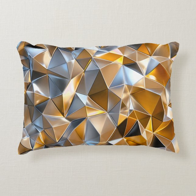 Modern Metallic Abstract Gold Silver Geometric Decorative Cushion (Front)