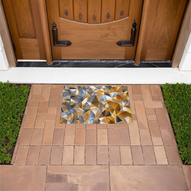 Modern Metallic Abstract Gold Silver Geometric Doormat (Outdoor)