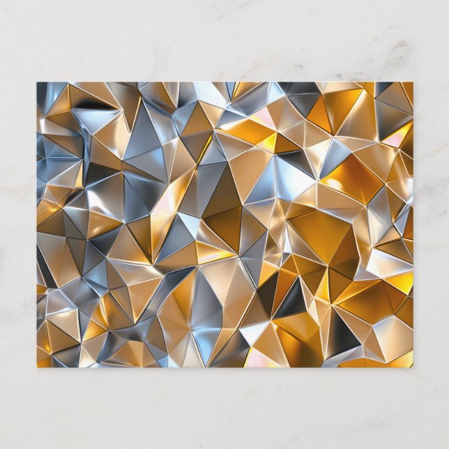 Modern Metallic Abstract Gold Silver Geometric Holiday Postcard (Front)