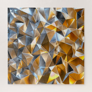 Modern Metallic Abstract Gold Silver Geometric Jigsaw Puzzle