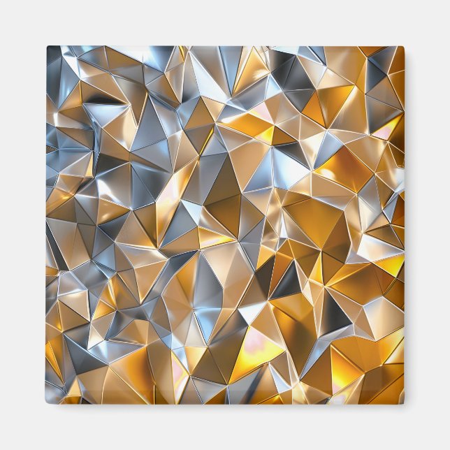 Modern Metallic Abstract Gold Silver Geometric Magnet (Front)
