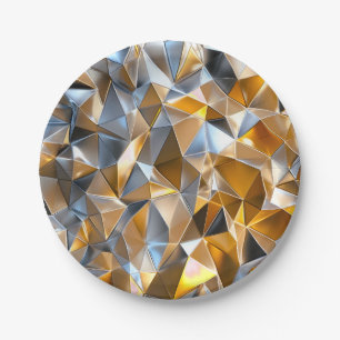 Modern Metallic Abstract Gold Silver Geometric Paper Plate