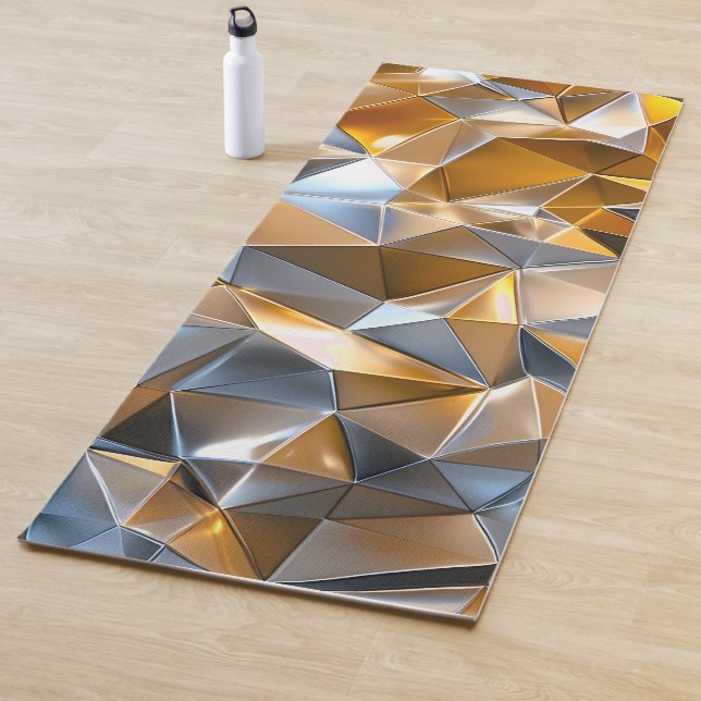 Modern Metallic Abstract Gold Silver Geometric Yoga Mat (In Situ)