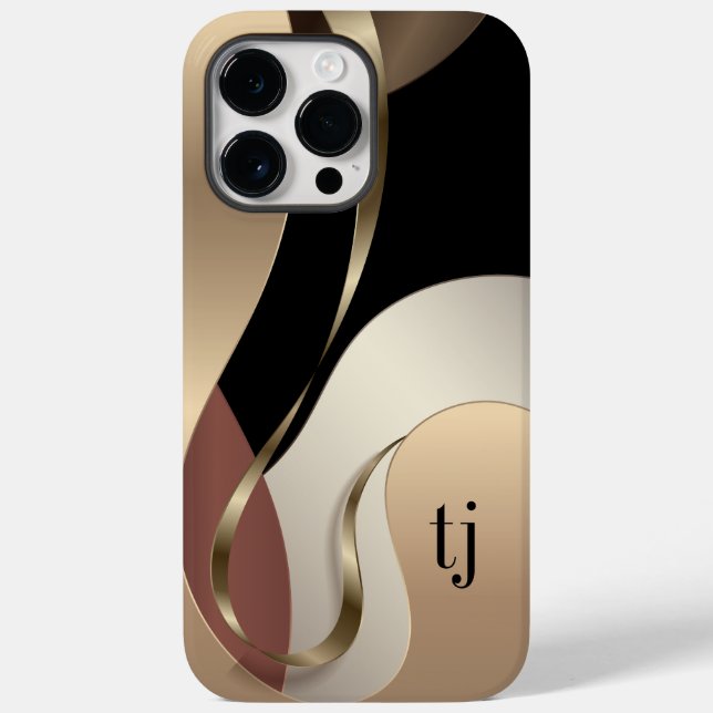 Modern Metallic Abstract Pattern with Monogram Case-Mate iPhone Case (Back)