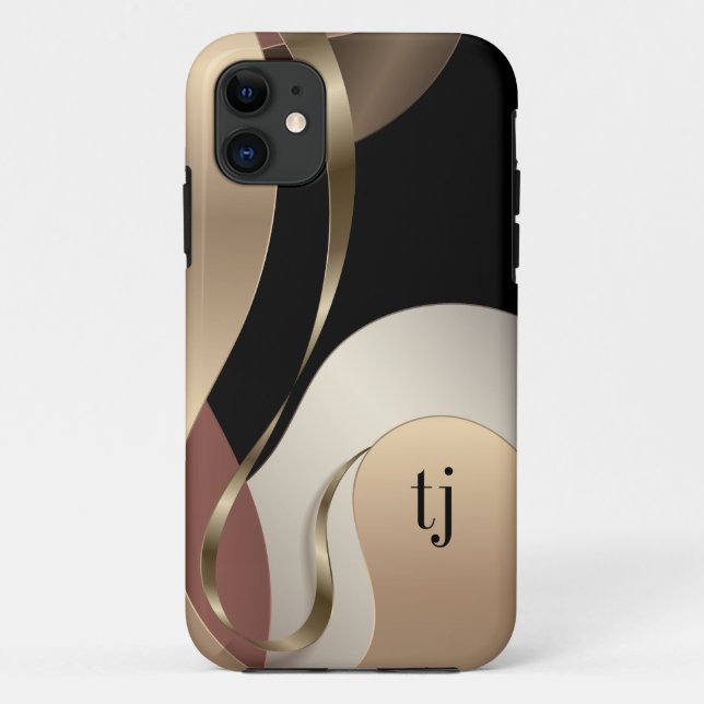 Modern Metallic Abstract Pattern with Monogram Case-Mate iPhone Case (Back)
