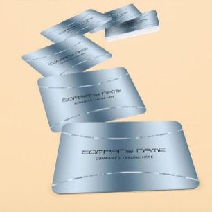 Modern Metallic Blue Stainless Steel Look 2 Business Card