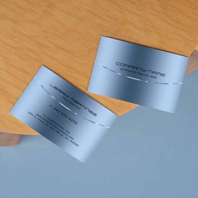 Modern Metallic Blue Stainless Steel Look Business Card (Creator Uploaded)