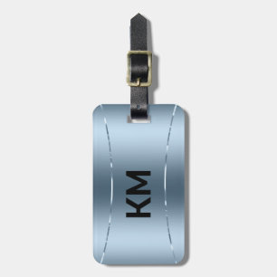 Modern Metallic Blue Stainless Steel Look Luggage Tag
