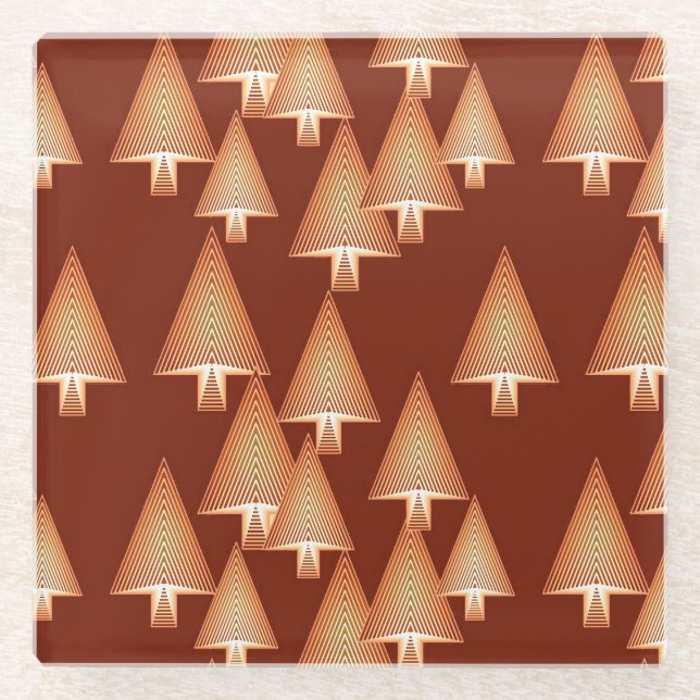Modern metallic Christmas trees - copper Glass Coaster (Front)