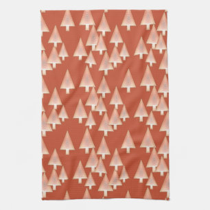 Modern metallic Christmas trees - copper & rust Tea Towel