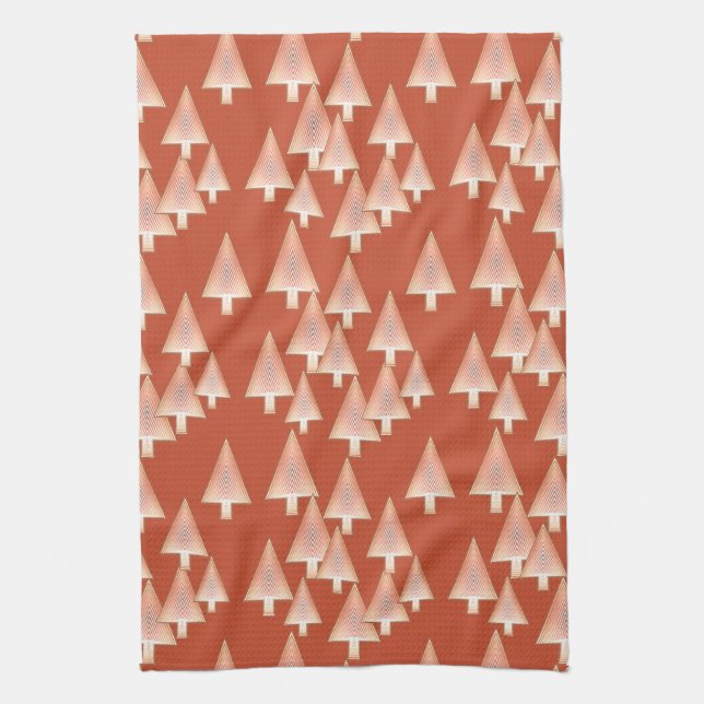 Modern metallic Christmas trees - copper & rust Tea Towel (Vertical)