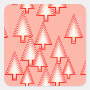 Modern metallic Christmas trees - coral orange Square Sticker