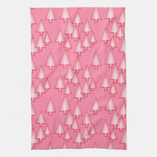 Modern metallic Christmas trees - coral pink Tea Towel