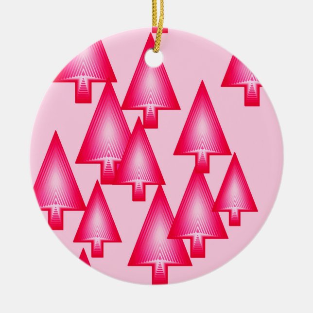 Modern metallic Christmas trees - fuchsia pink Ceramic Tree Decoration (Front)