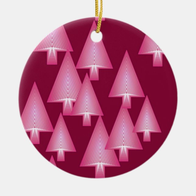 Modern metallic Christmas trees - pink & wine Ceramic Tree Decoration (Front)