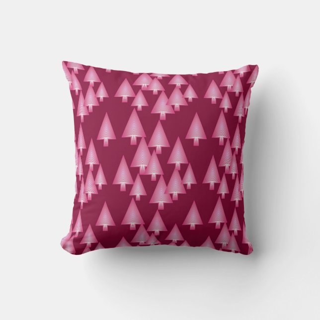 Modern metallic Christmas trees - pink & wine Cushion (Front)