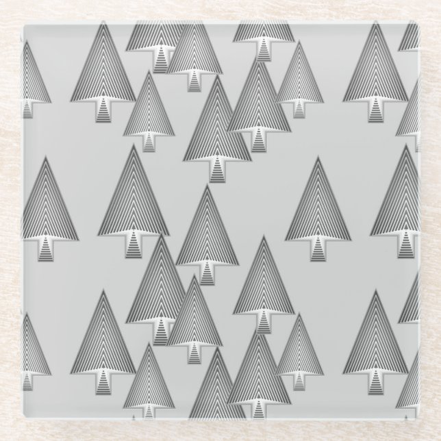 Modern metallic Christmas trees - silver grey Glass Coaster (Front)
