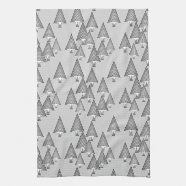 Modern metallic Christmas trees - silver grey Tea Towel (Vertical)